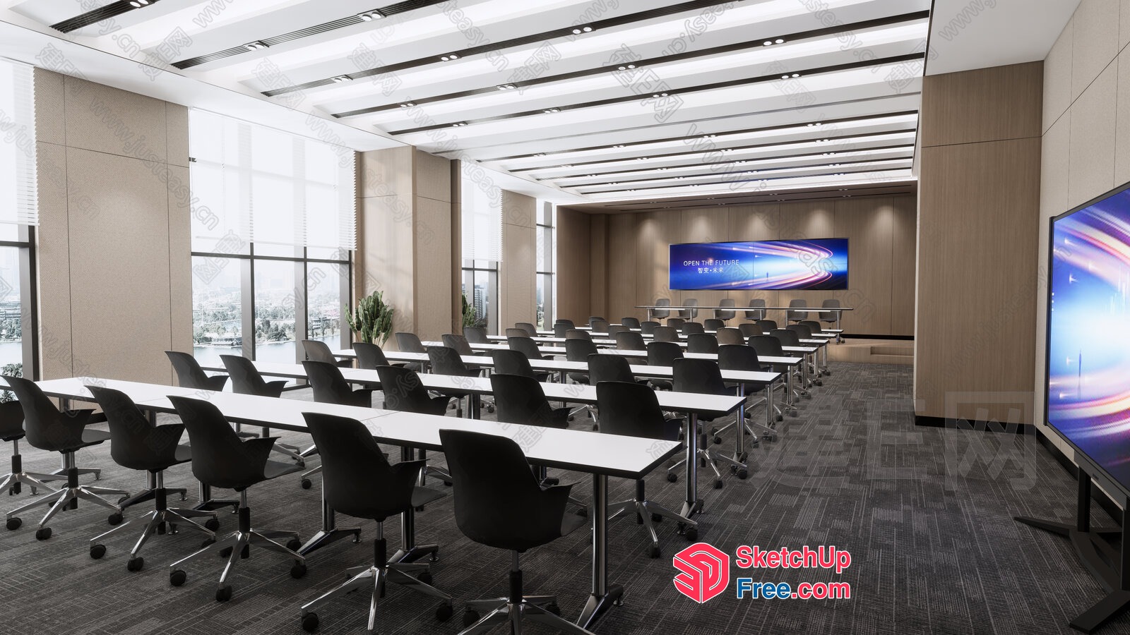 Modern Conference Room With Large Screen And Natural Light 3D SketchUp File