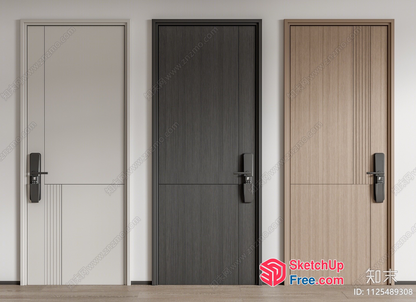 Three Doors In Various Styles 3D SketchUp File