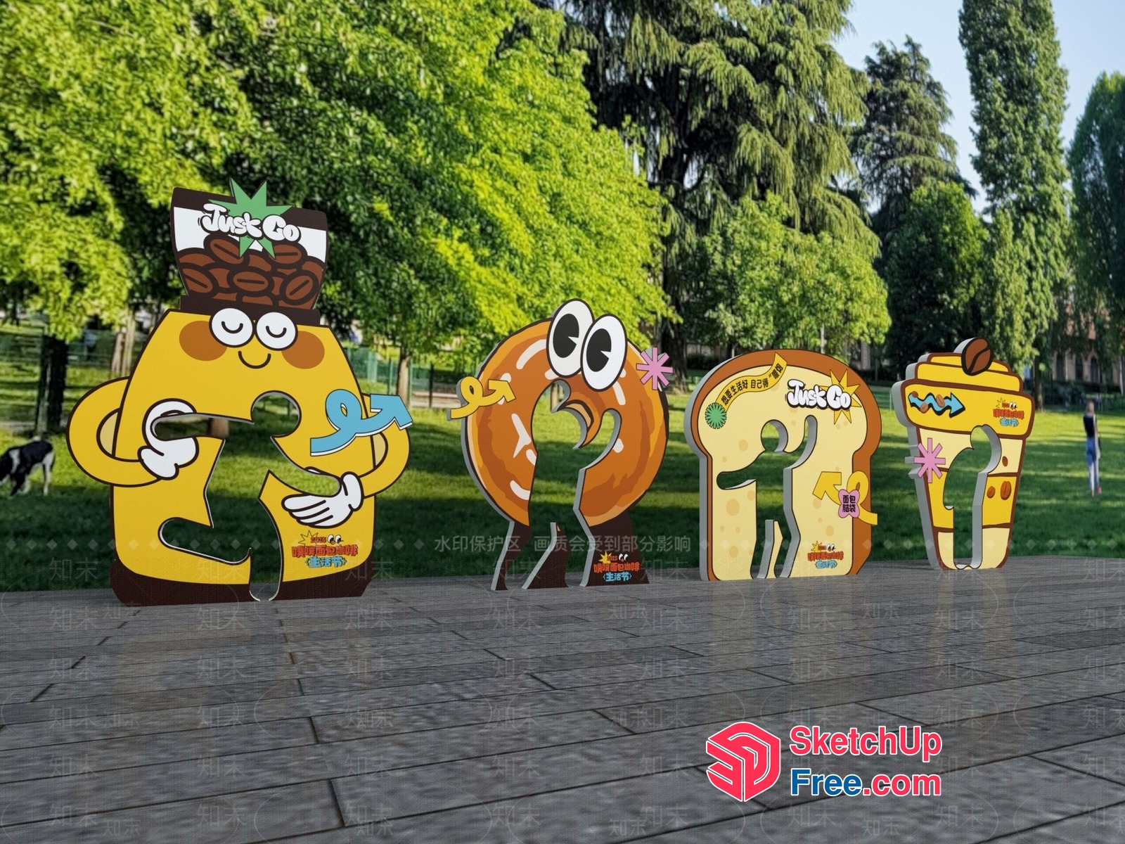 Cartoon Food Characters In A Park Setting 3D SketchUp File
