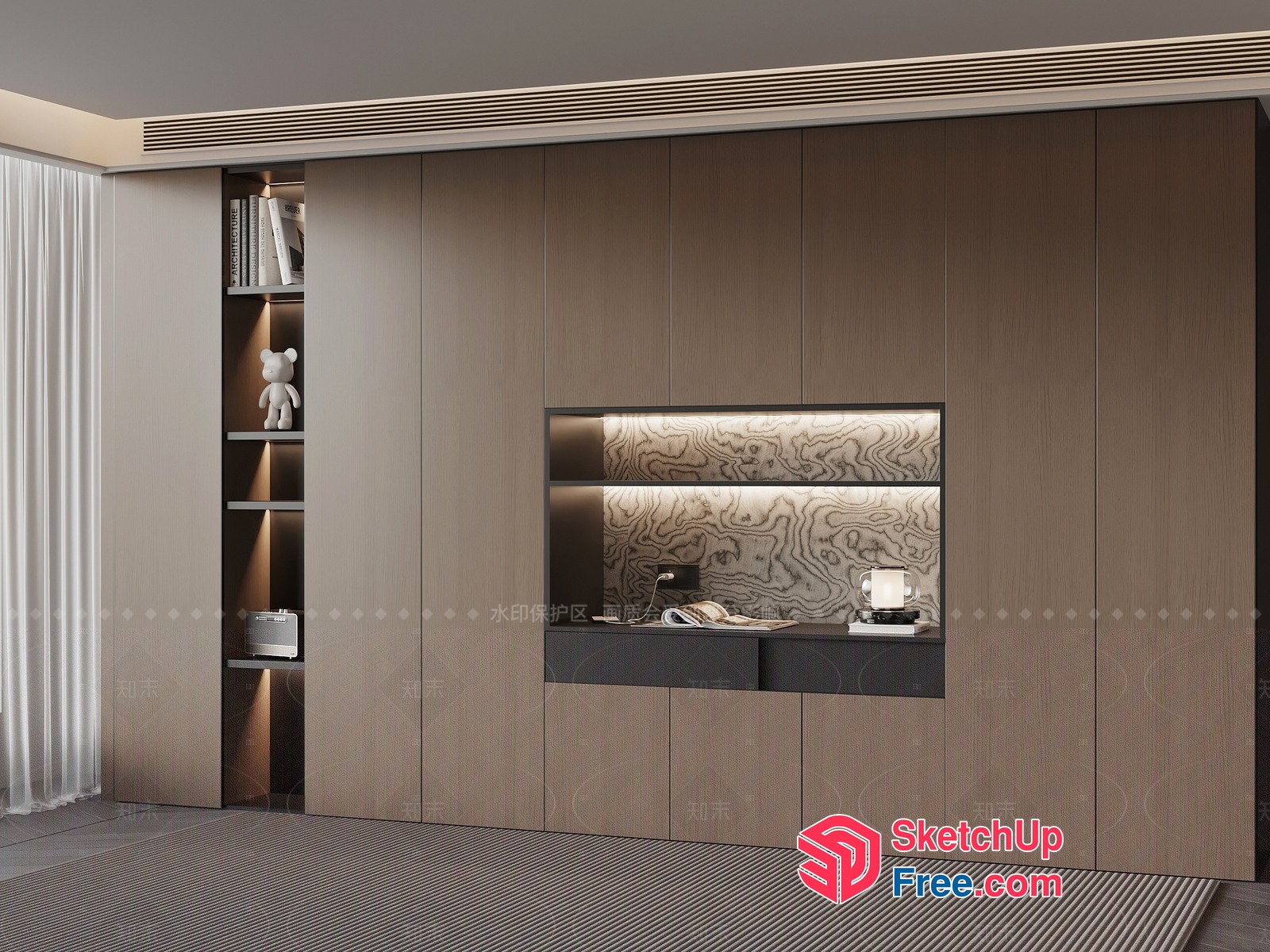 Modern Minimalist Living Room With Built-In Shelves And Cabinet 3D SketchUp File