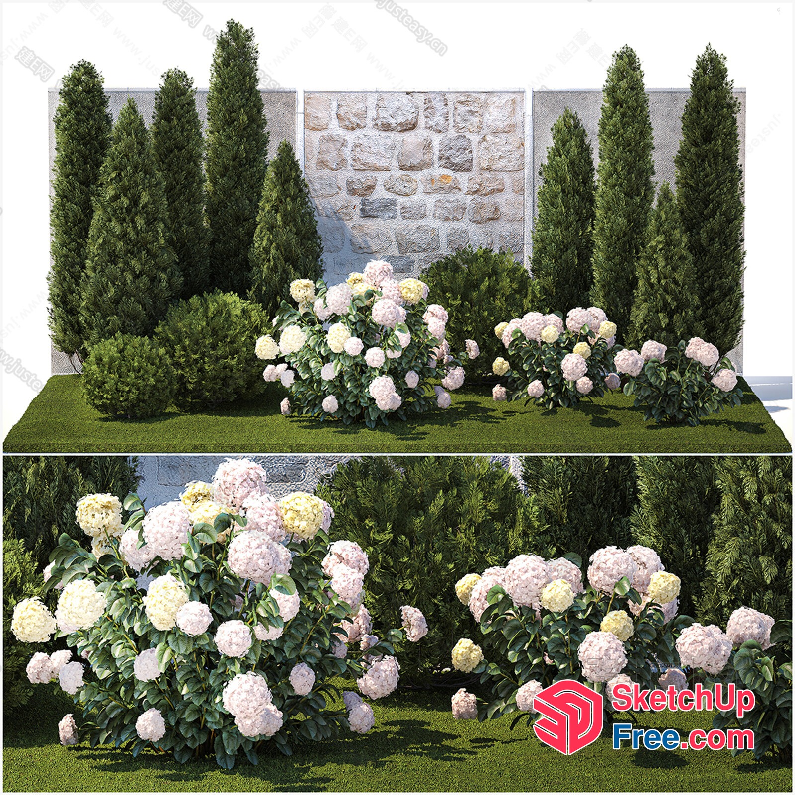 3D Rendering Of A Serene Garden With White Flowers And Greenery 3D SketchUp File