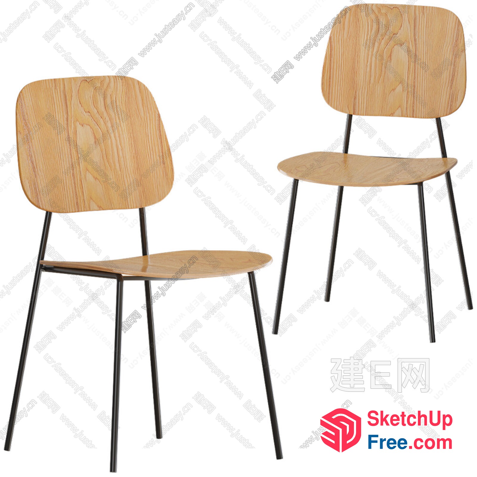 Modern Minimalist Wood And Metal Chairs 3D SketchUp File