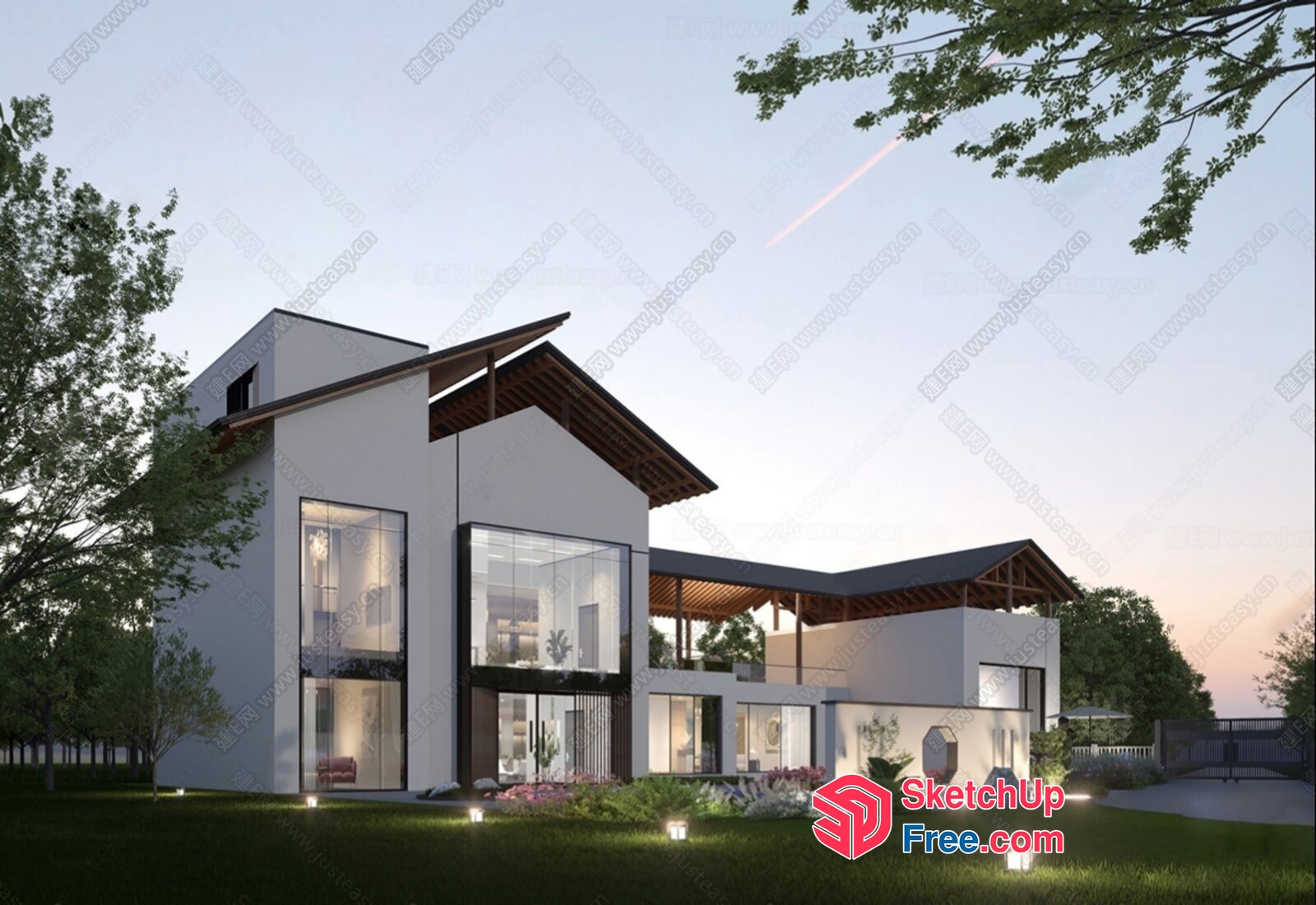 Modern Villa With Glass Curtain Wall And Rooftop Deck 3D SketchUp File
