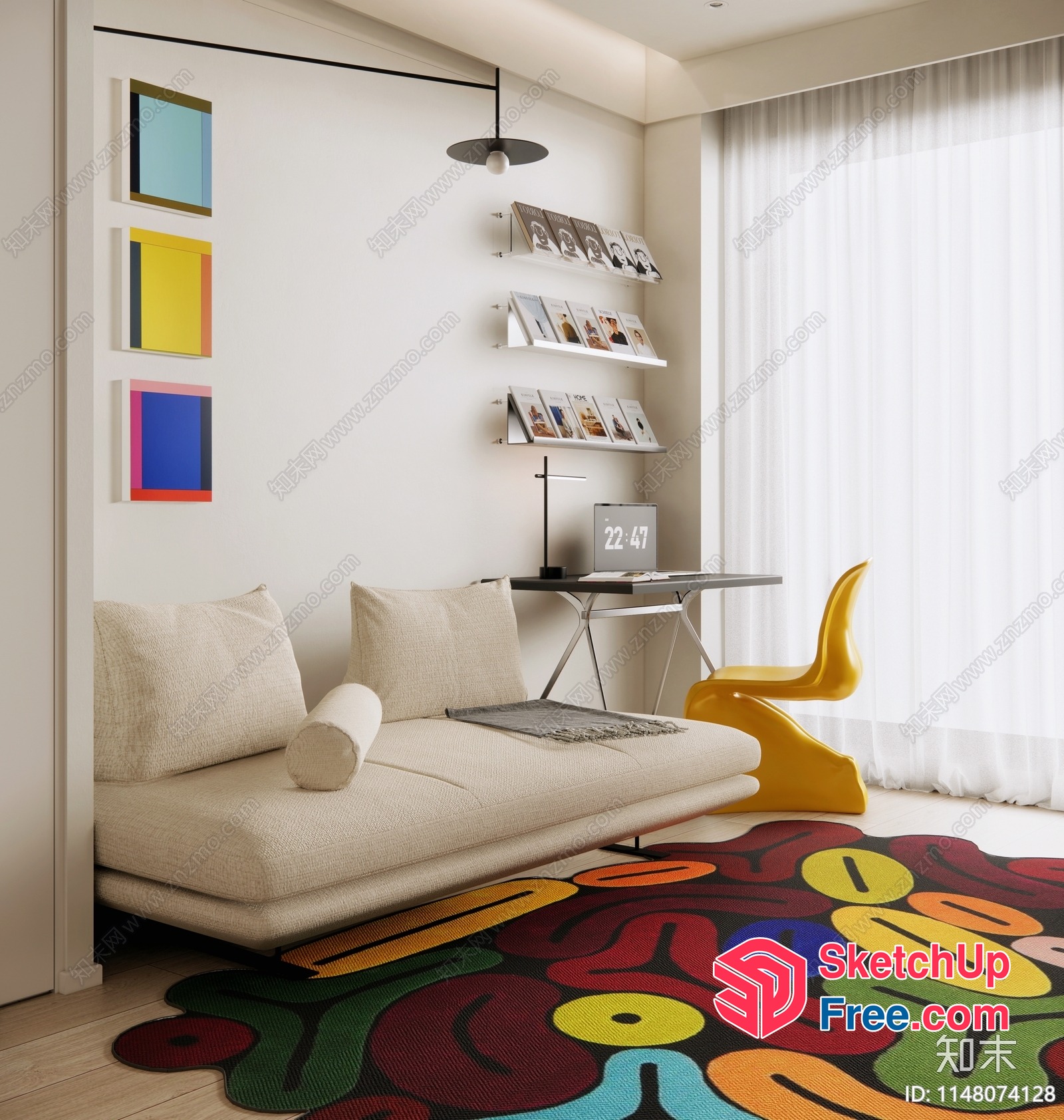 Modern Minimalist Interior Design With Vibrant Rug 3D SketchUp File