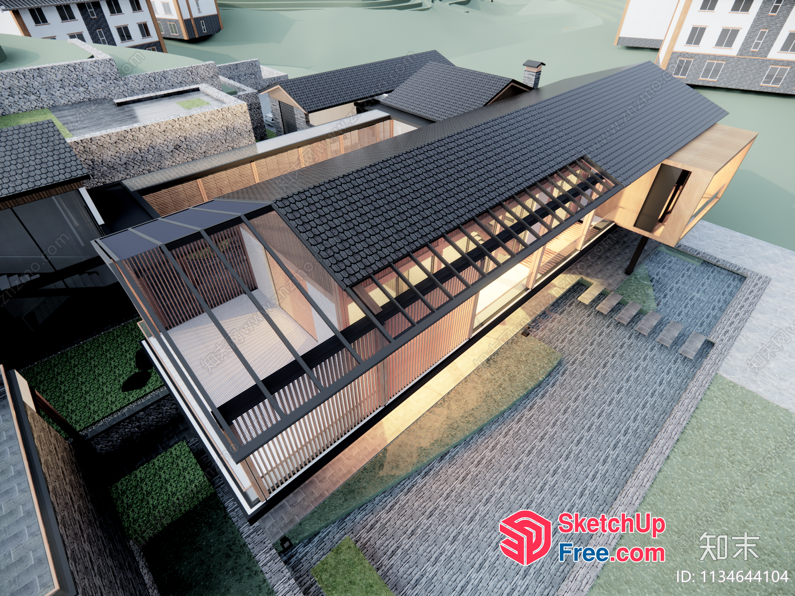 Modern Villa With Glass Curtain Wall And Roof Synthesis 3D SketchUp File