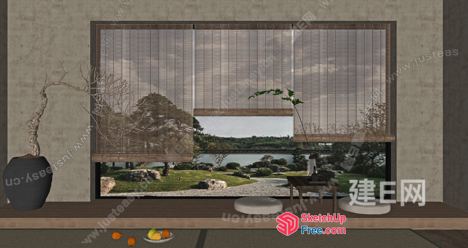 Japanese-Inspired Living Room With Garden View 3D SketchUp File