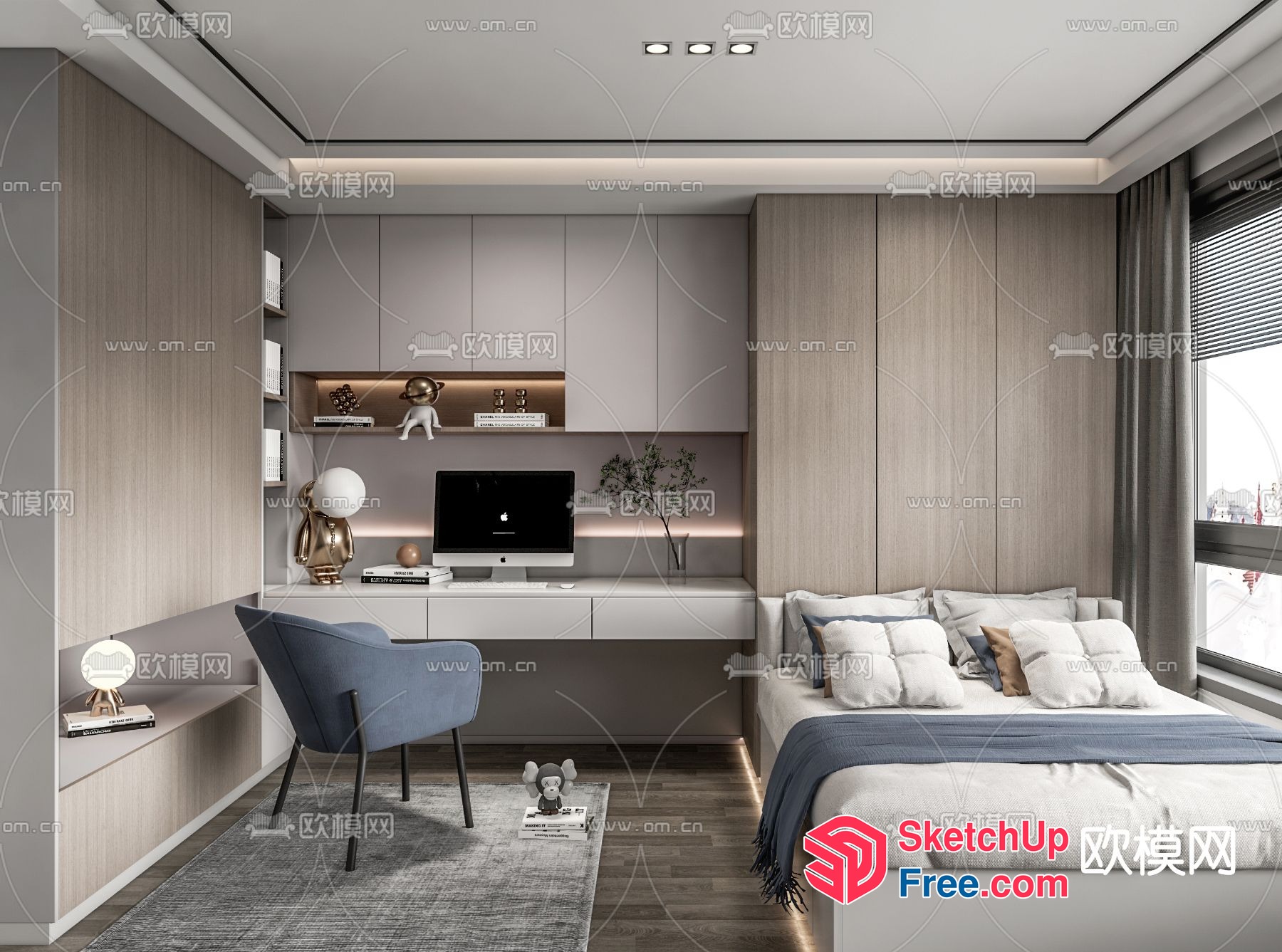 Modern Bedroom With Sleek Furniture And Decor 3D SketchUp File