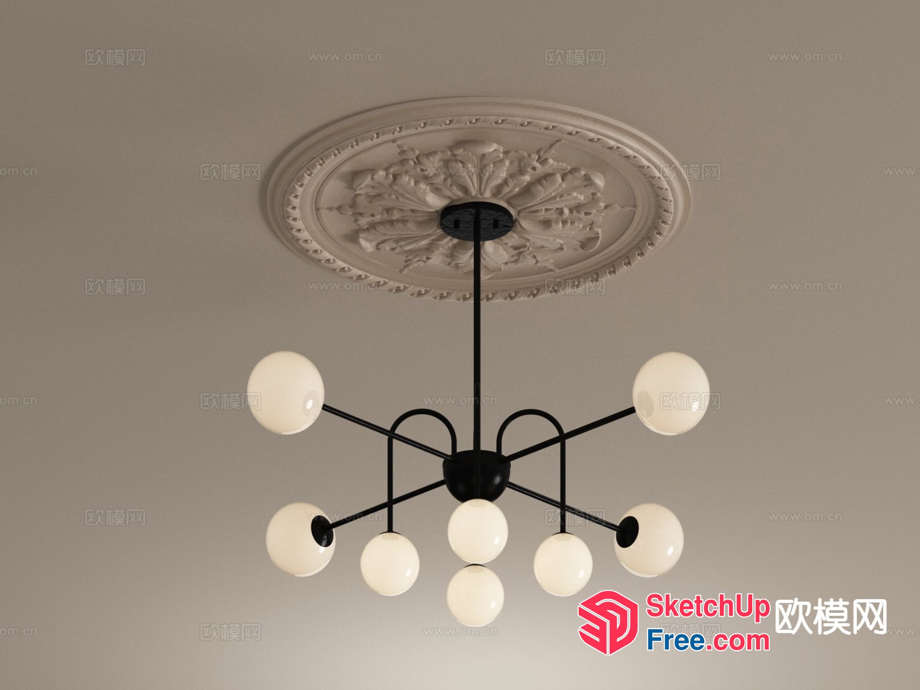 Elegant Lighting Fixture With Ornate Ceiling Design 3D SketchUp File
