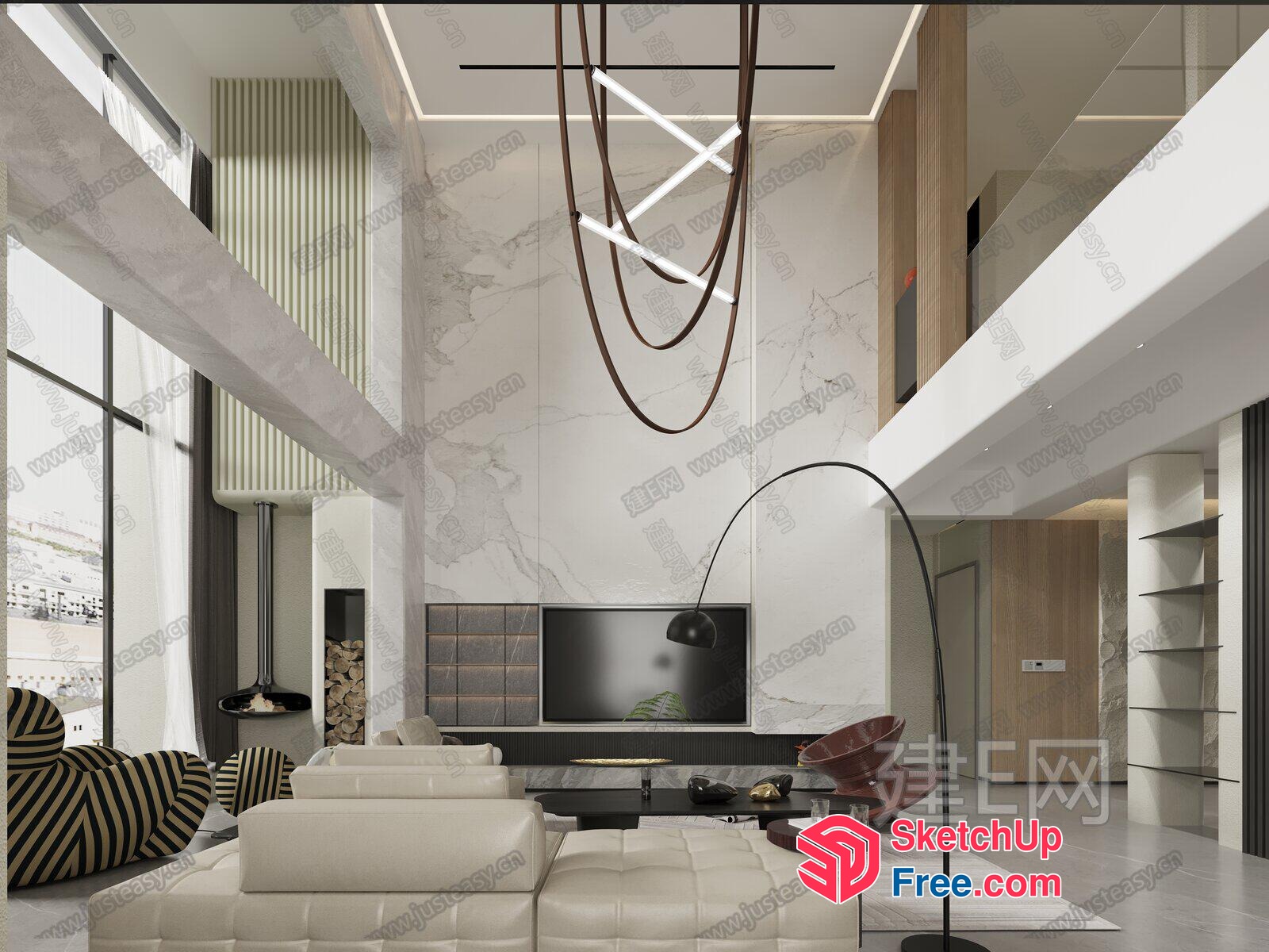Modern Minimalist Living Room With High Ceiling 3D SketchUp File