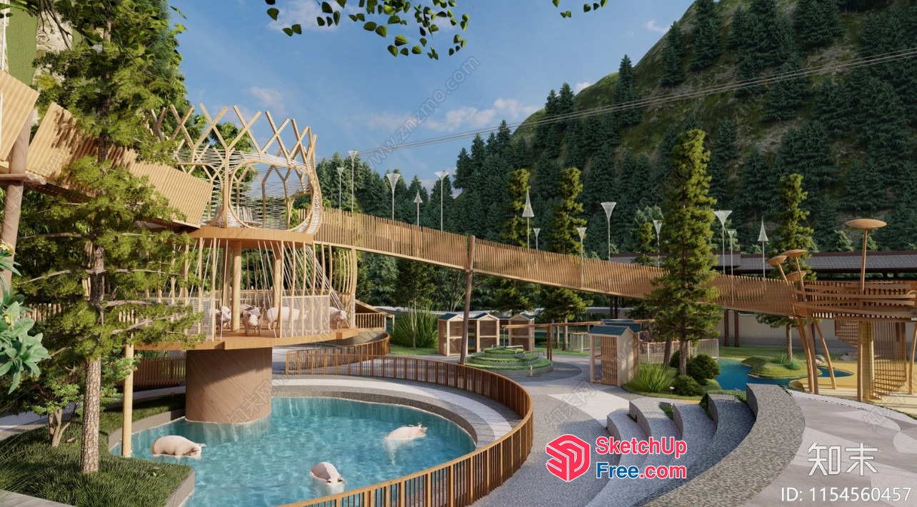 Luxurious Outdoor Water Park With Unique Animal Enclosures 3D SketchUp File