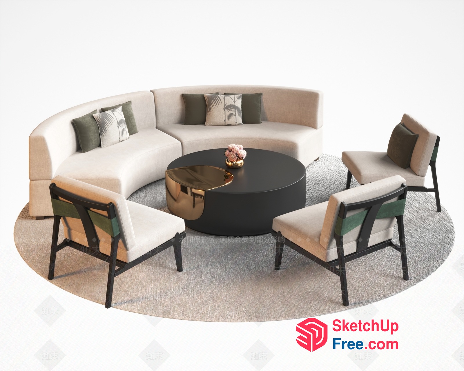 Elegant Living Room With Creamy Sofa And Pillows 3D SketchUp File