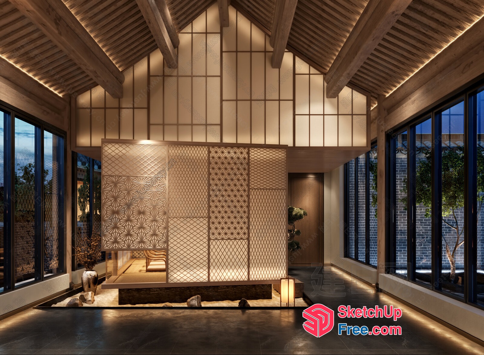 Elegant Japanese-Style Interior With Wooden Accents 3D SketchUp File