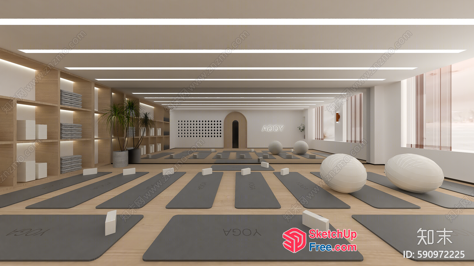 Yoga Studio Interior With Modern Minimalist Decor 3D SketchUp File