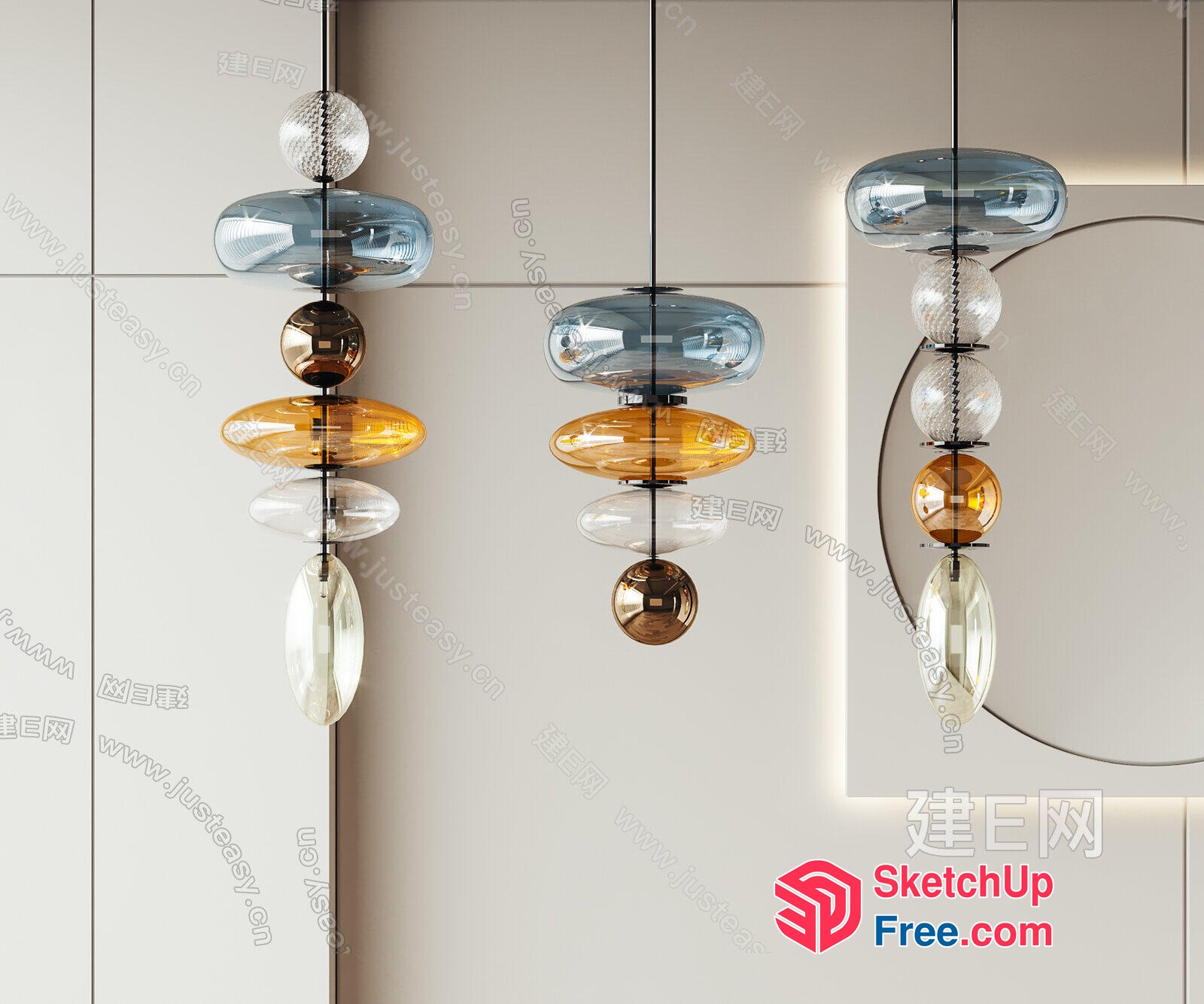 Elegant Glass Pendant Lighting Fixtures 3D SketchUp File