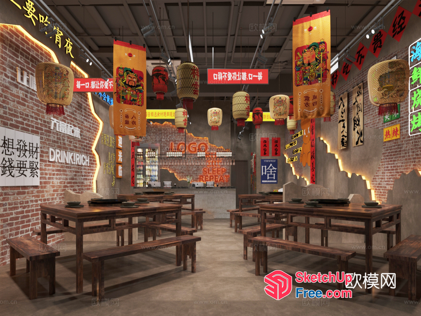 Chinese Restaurant Interior 3D SketchUp File