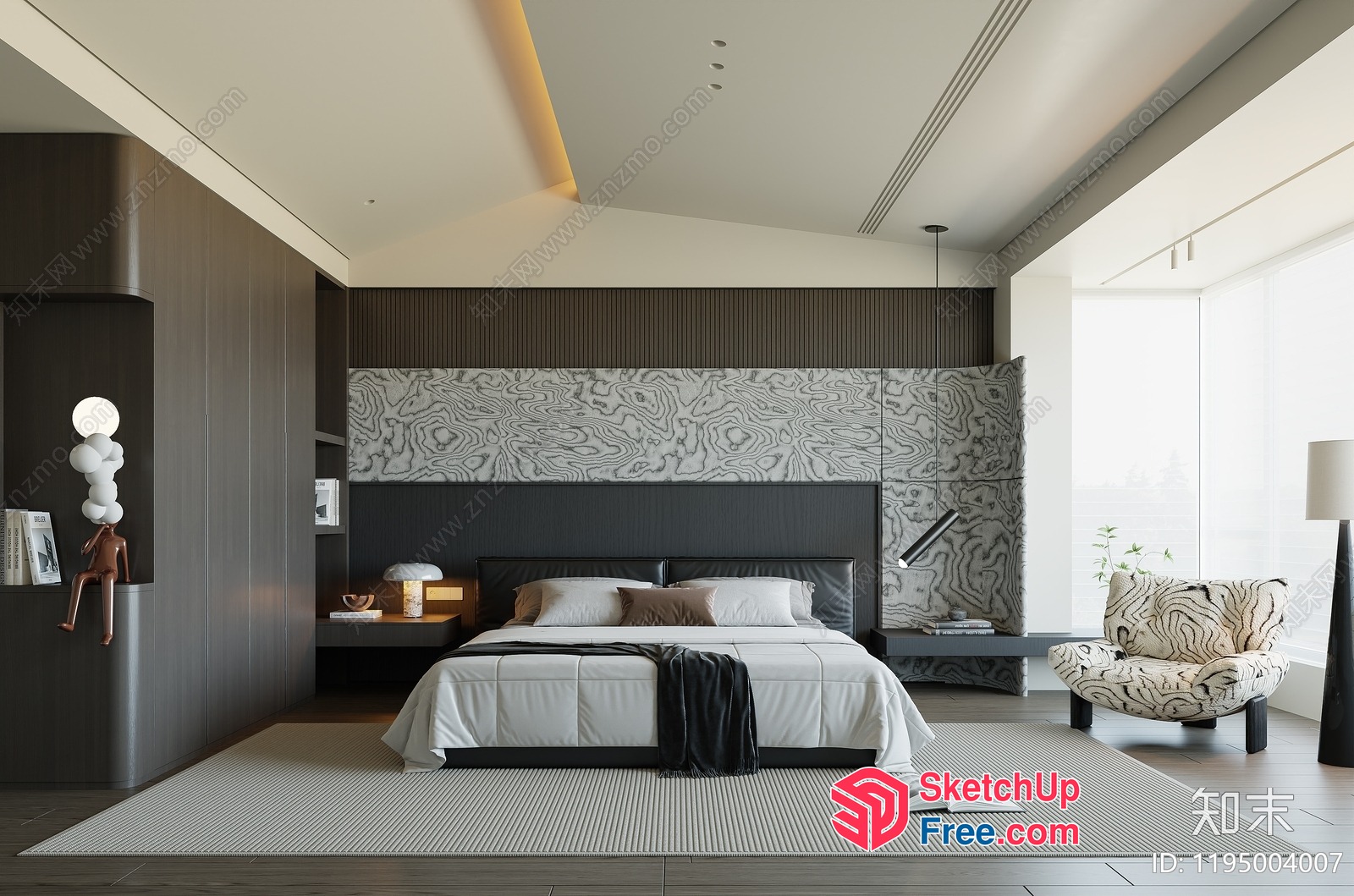 Modern Minimalist Bedroom With Black And White Accents 3D SketchUp File
