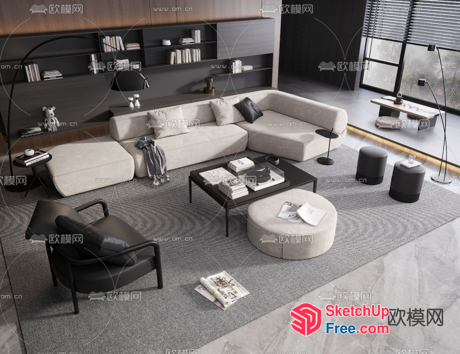Modern Minimalist Living Room With Neutral Color Scheme 3D SketchUp File