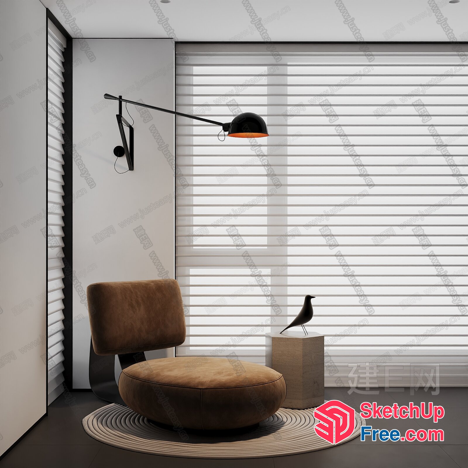 Modern Minimalist Living Room With Brown And White Accents 3D SketchUp File