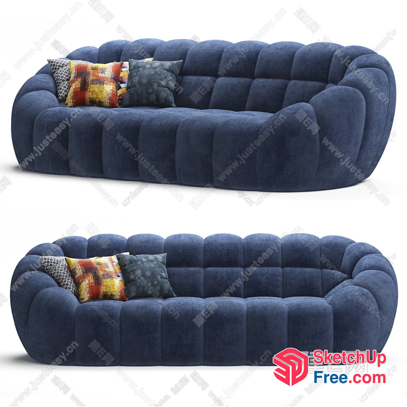 Blue Velvet Sofa With Pillows 3D SketchUp File
