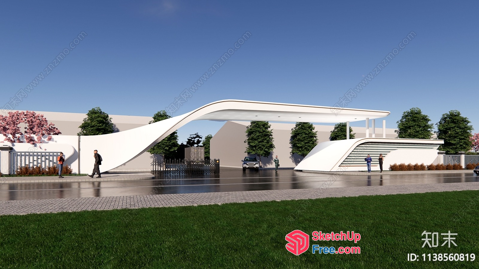 Futuristic White Entrance With Staircase 3D SketchUp File