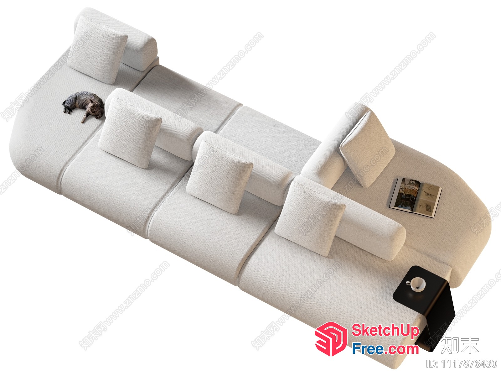 White Sectional Sofa With Pillows And A Dog 3D SketchUp File