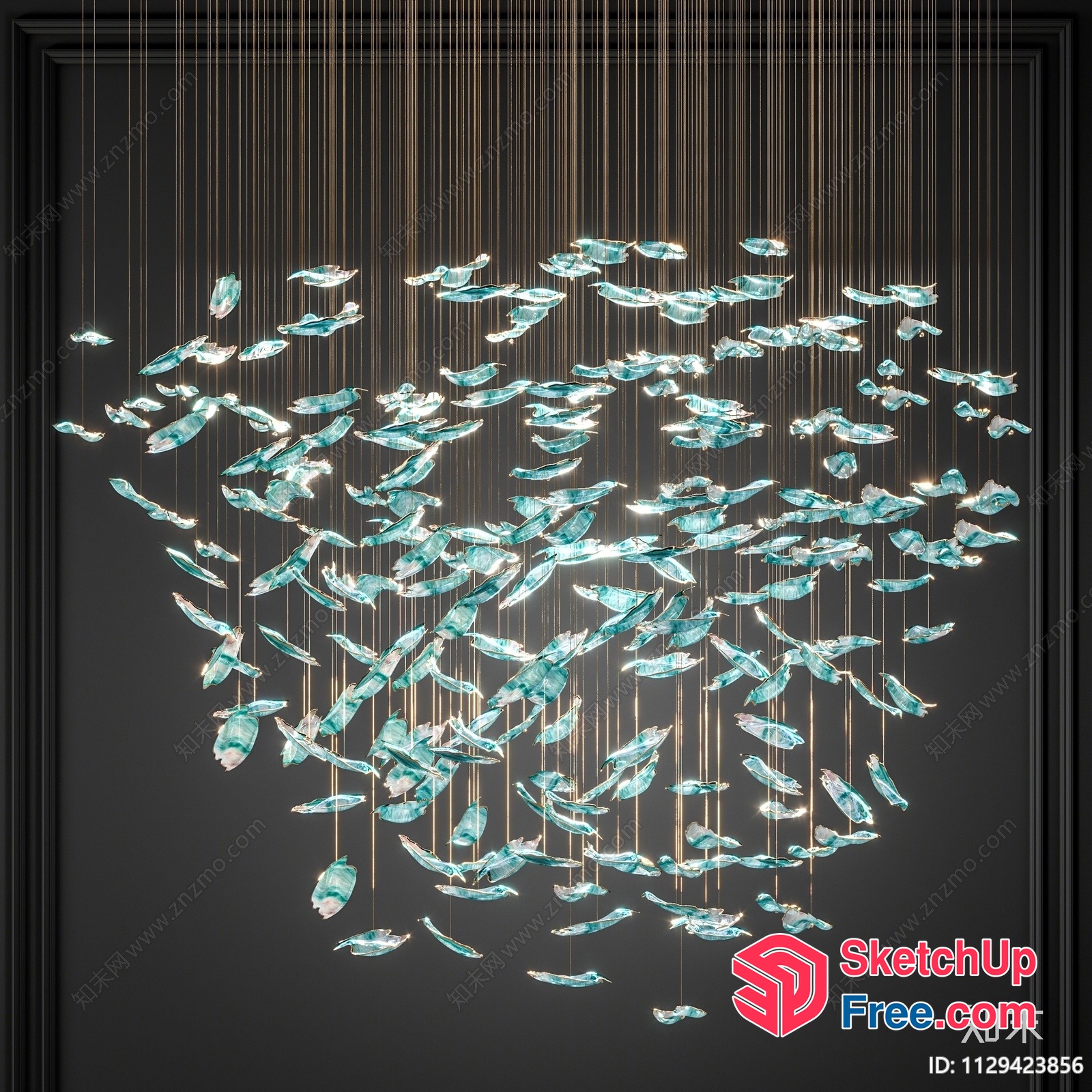 Elegant Glass Chandelier With Blue And White Crystals 3D SketchUp File