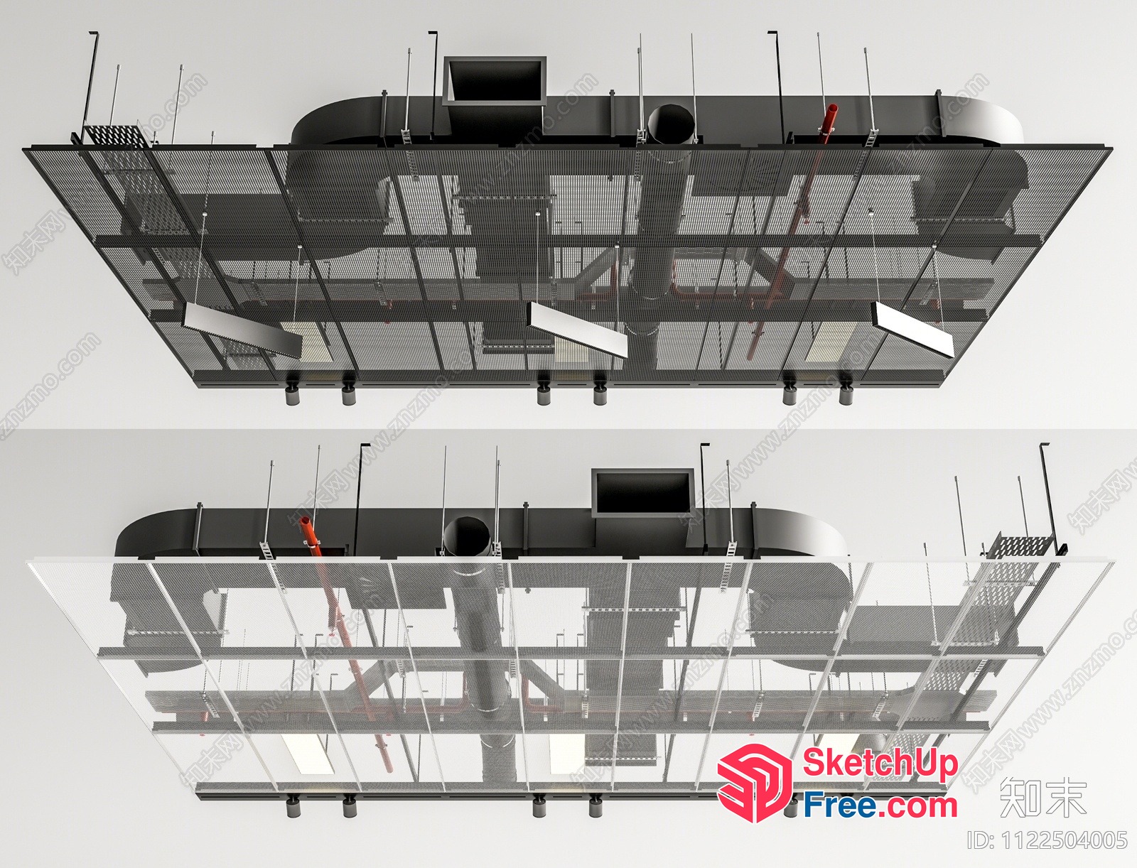 Industrial Style Office Building Interior With Metal Ceiling 3D SketchUp File