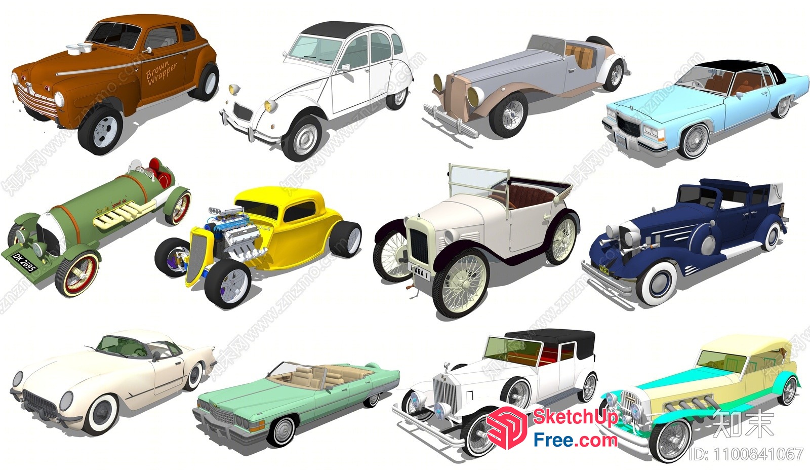 3D Rendered Collection Of Various Vintage Cars 3D SketchUp File