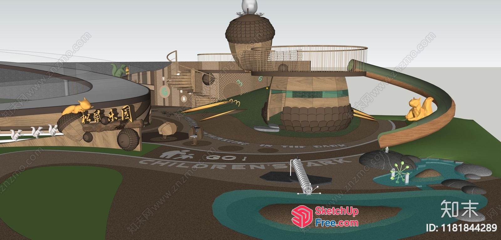 Modern Wooden Playground With Animal Decor 3D SketchUp File