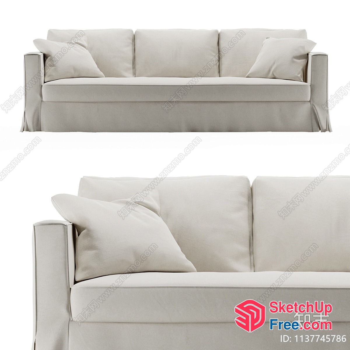 Minimalist White Sofa With Pillows 3D SketchUp File