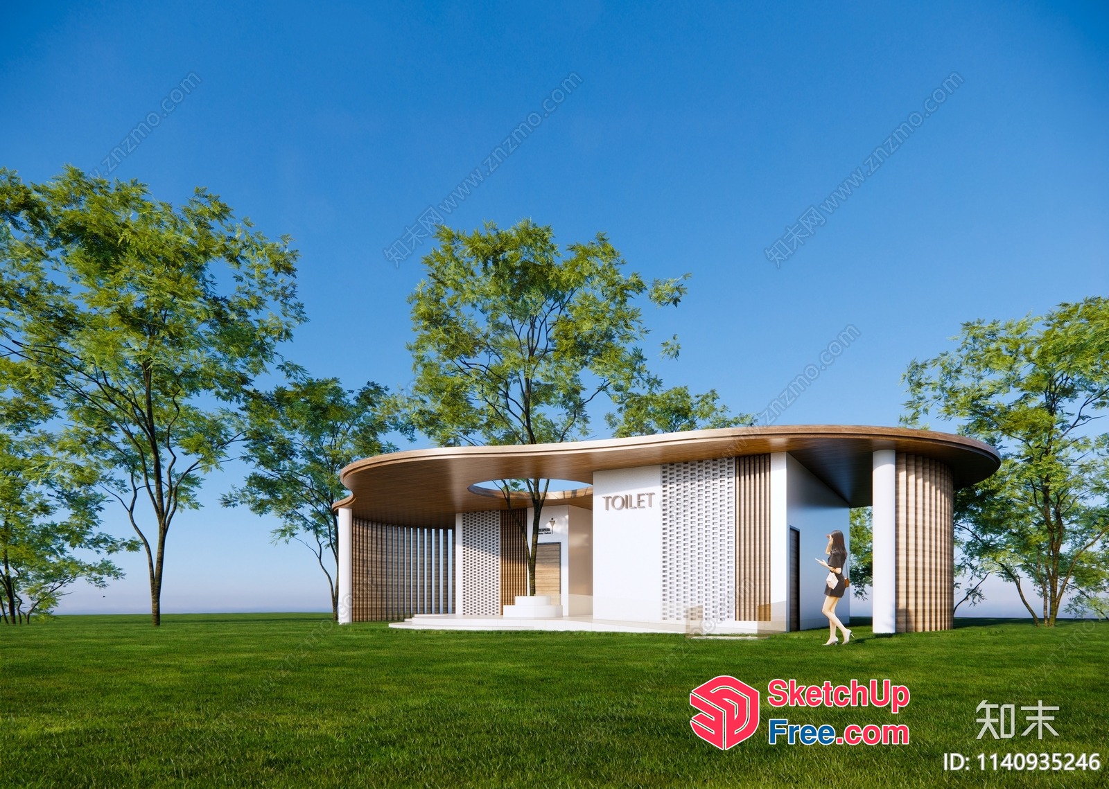Modern Outdoor Bathroom Structure With Curved Roof 3D SketchUp File