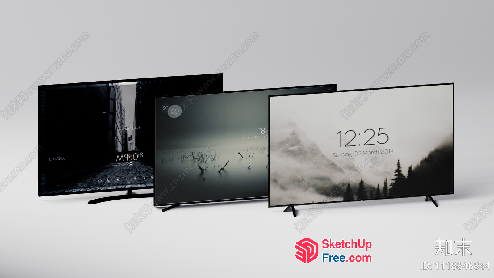 Three Modern Flat Screen Tvs With Unique Screenshots 3D SketchUp File