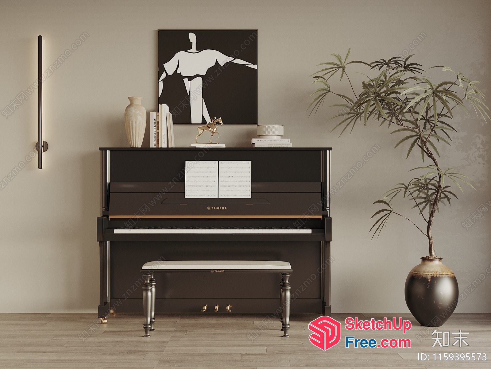 Elegant Piano Room With Minimalist Decor 3D SketchUp File