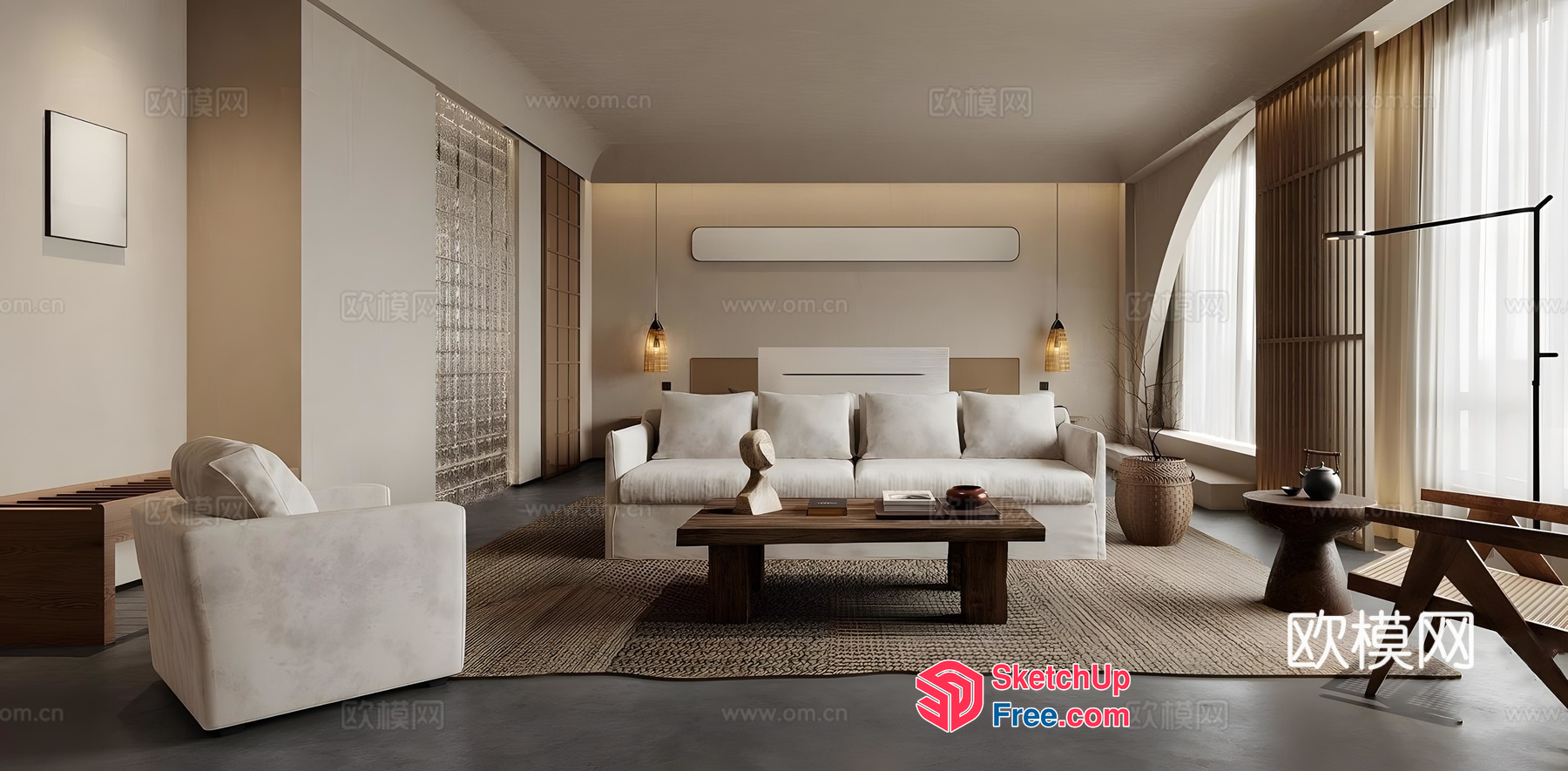 Modern Minimalist Living Room With Natural Tones And Textures 3D SketchUp File