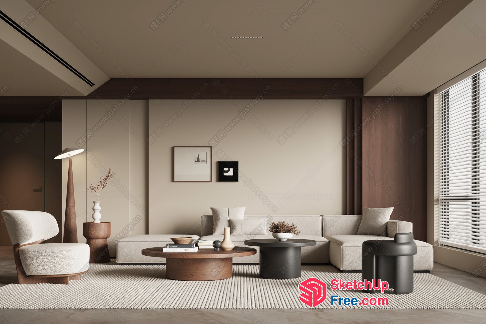 Modern Minimalist Living Room With Neutral Color Scheme 3D SketchUp File