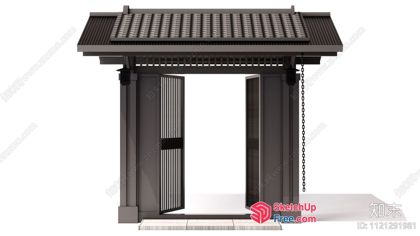 Traditional Japanese Style Gate With Ornate Roof 3D SketchUp File