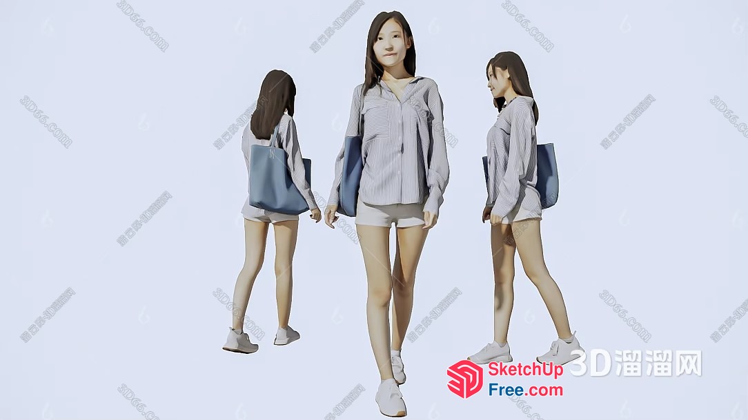 Asian Woman In Casual Outfit With Bag 3D SketchUp File
