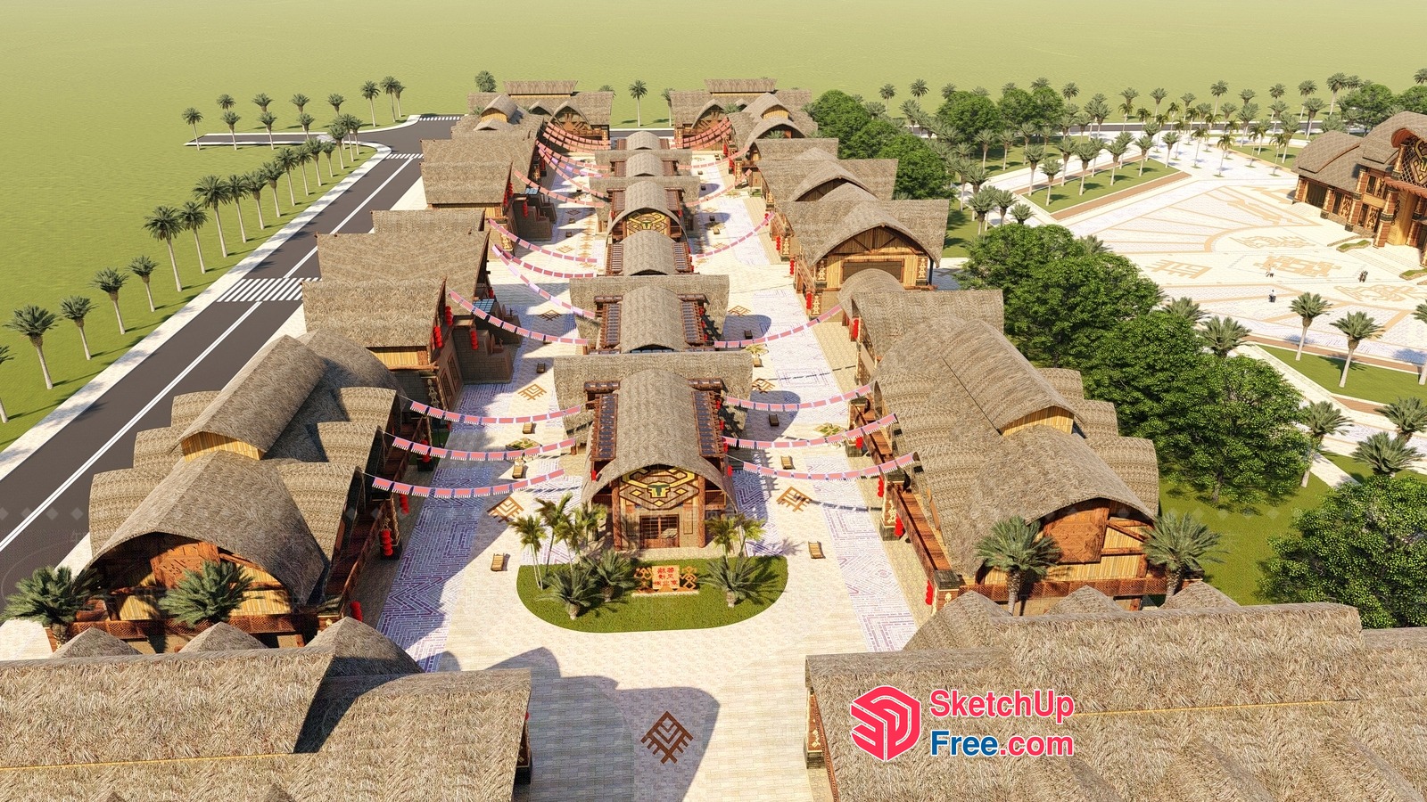 Tropical Thatched Roof Village 3D SketchUp File