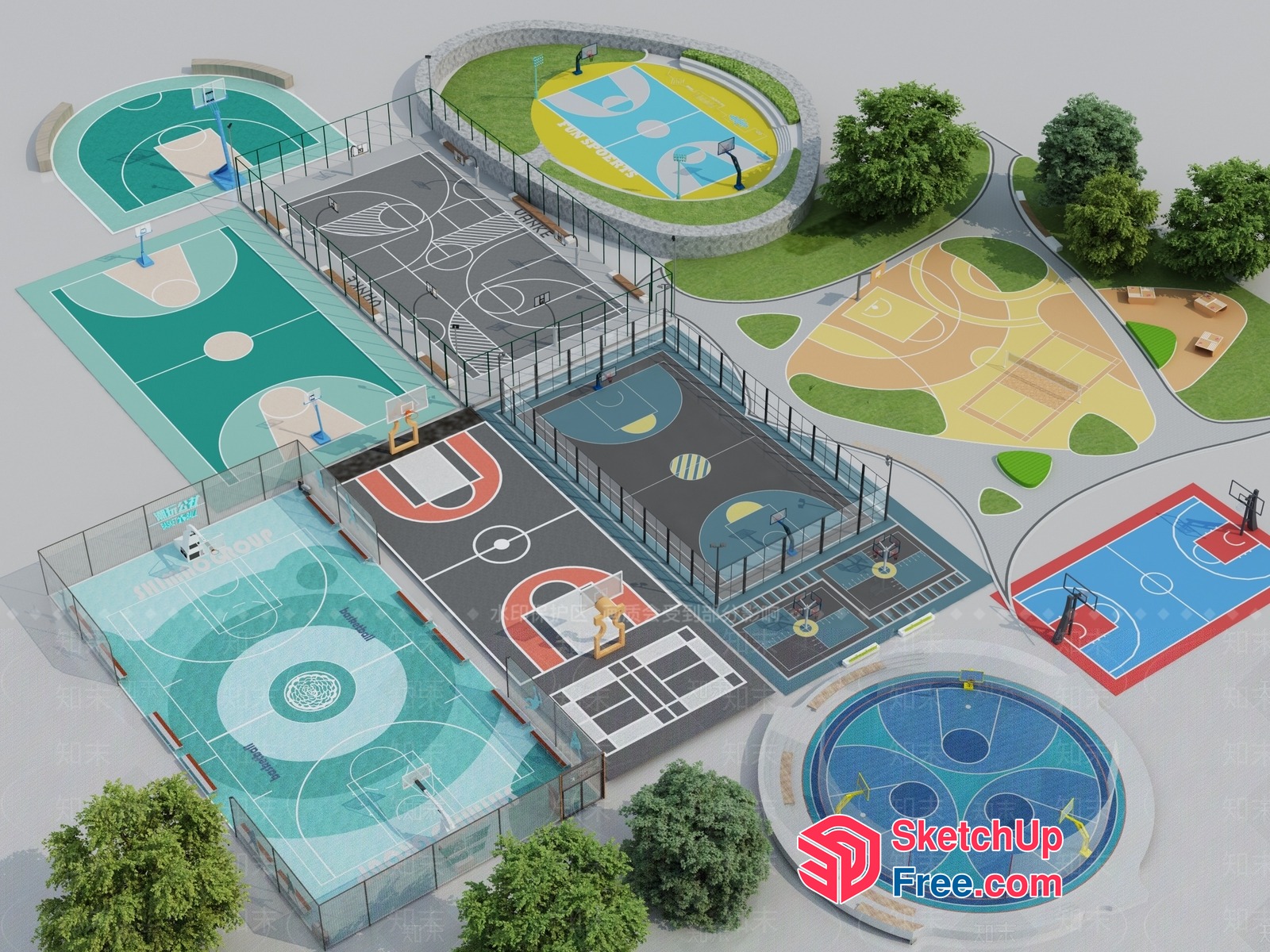Colorful Basketball Court Design 3D SketchUp File