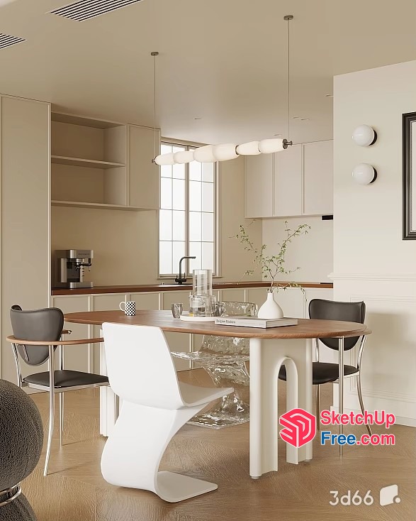 Modern Minimalist Dining Room With White And Brown Accents 3D SketchUp File