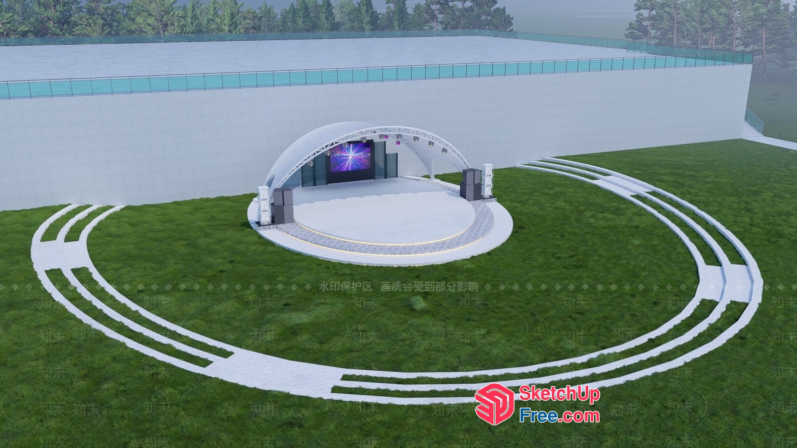 Outdoor Stage With Circular Pathway 3D SketchUp File