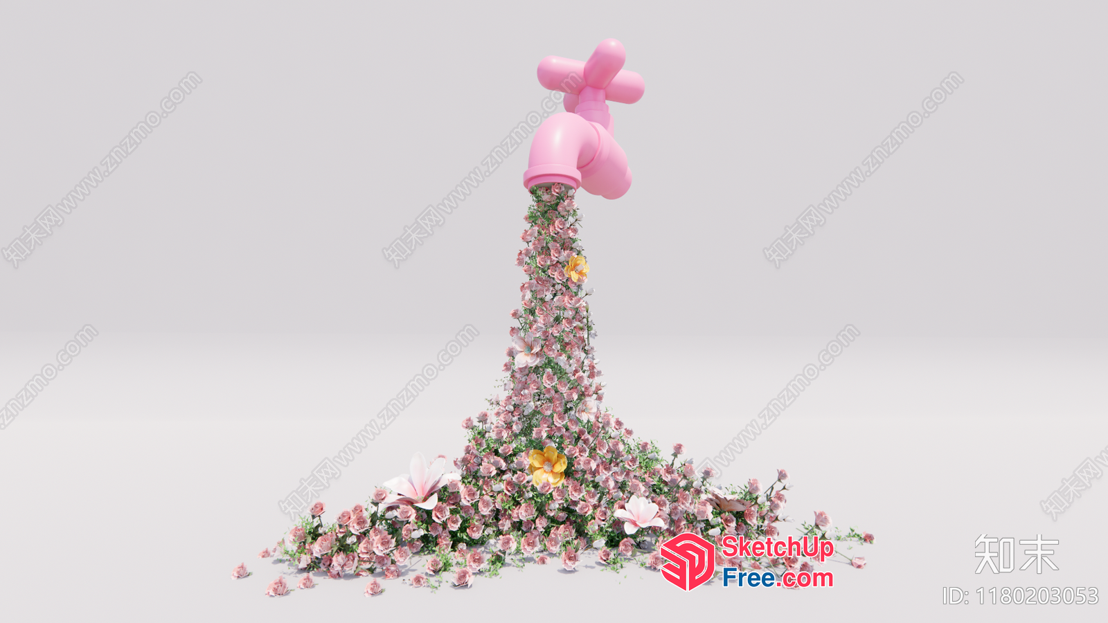 Pink Flower Tower With Pink Balloon Topper 3D SketchUp File