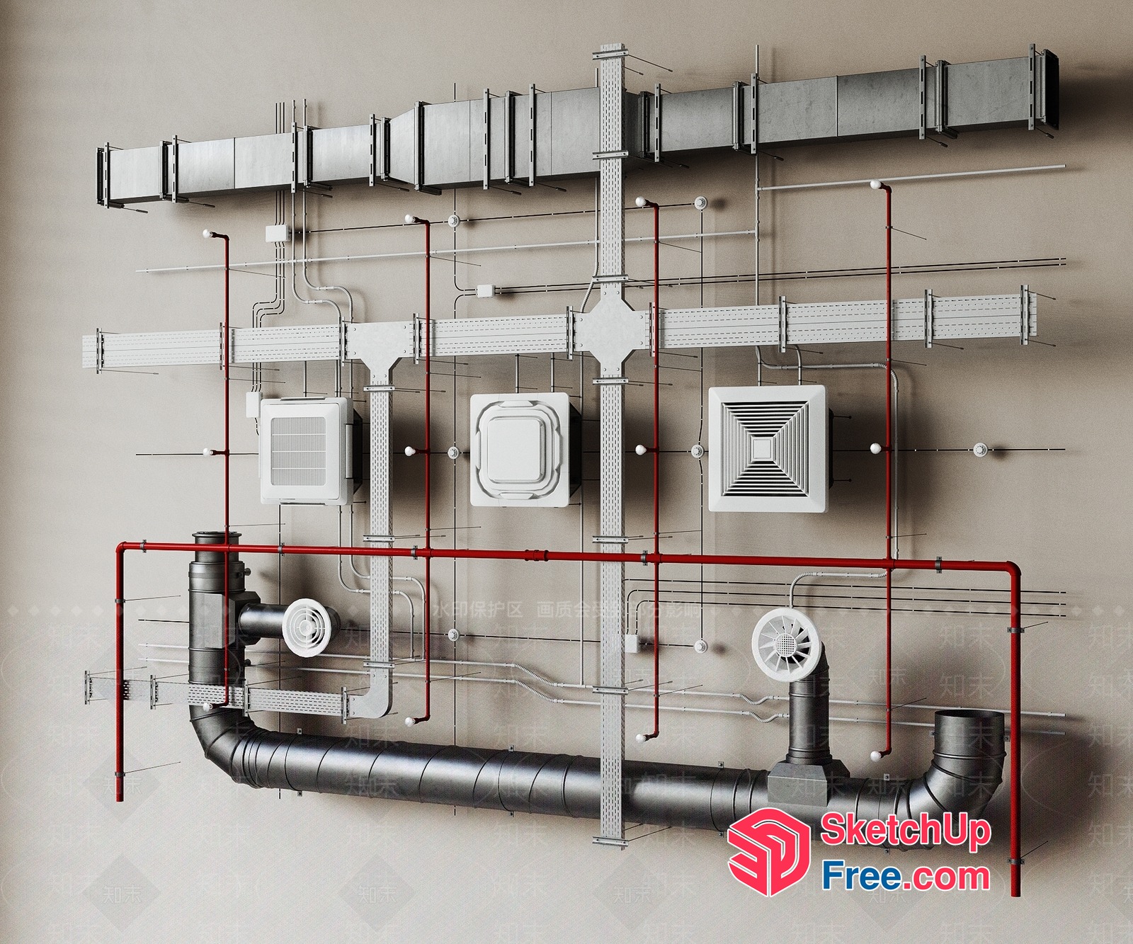 Complex Industrial Pipe System 3D SketchUp File