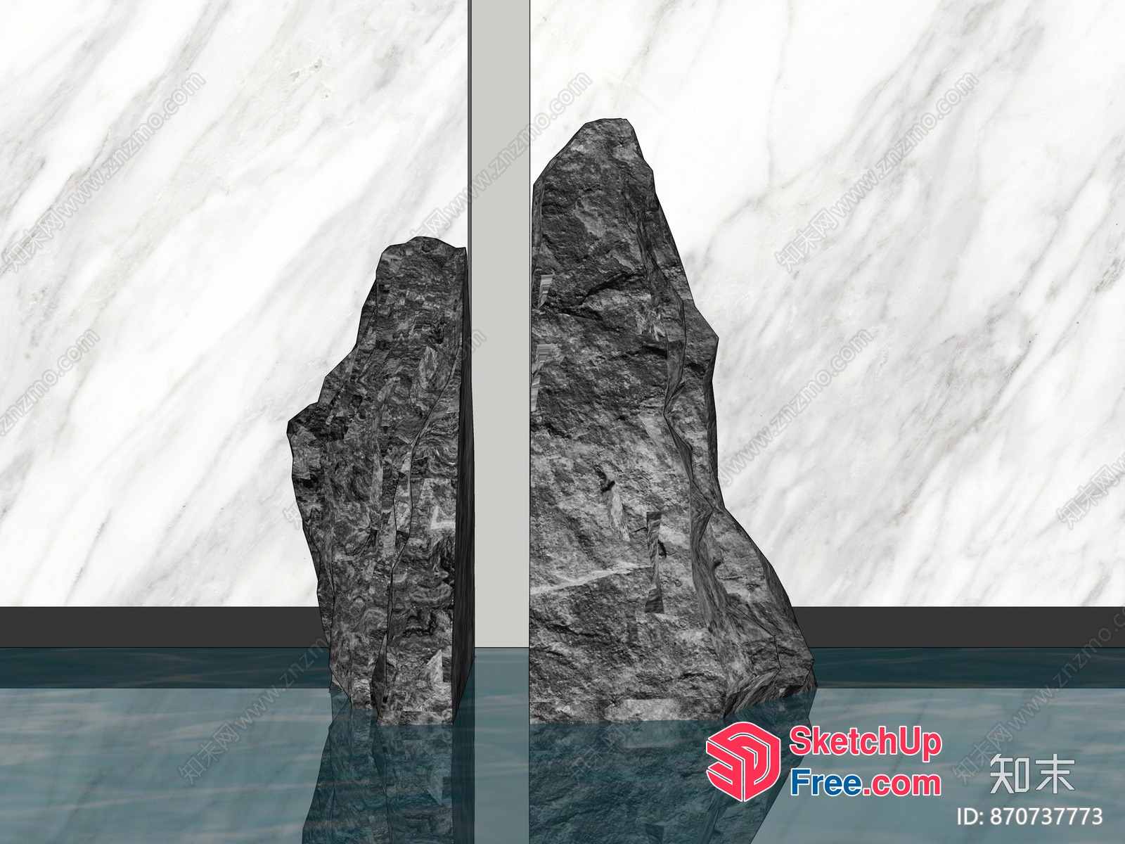Modern Grey Rock Pillars In Front Of Marble Wall 3D SketchUp File