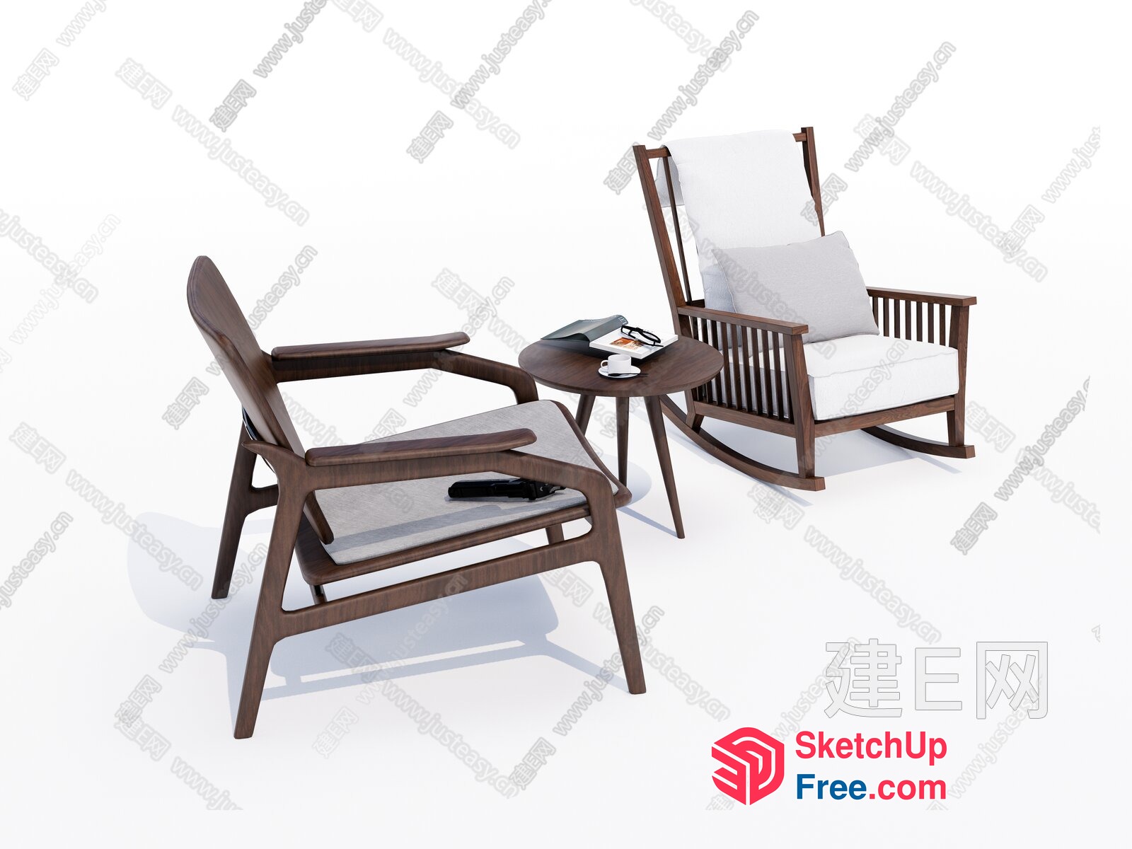 Modern Wooden Furniture Set With Table 3D SketchUp File