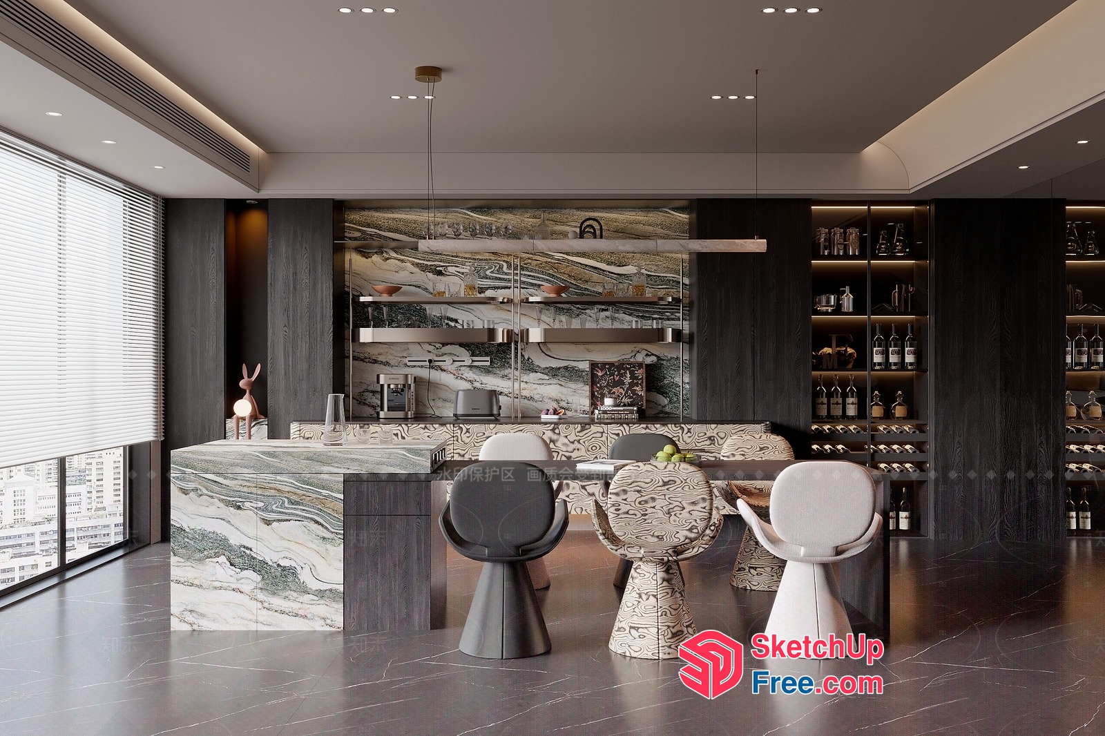 Modern Dining Room With Marble And Wood Accents 3D SketchUp File