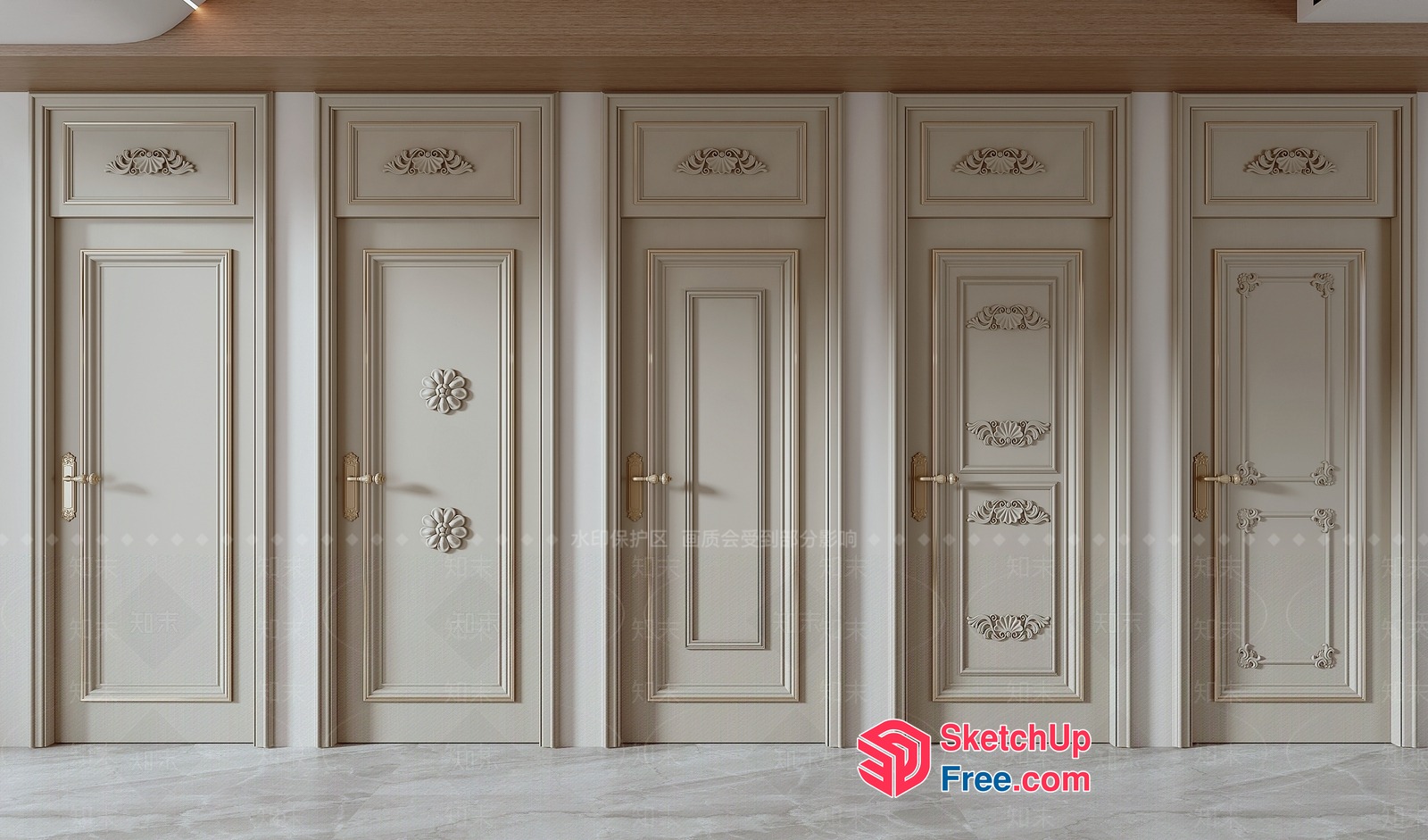 Ornate White Doors With Carved Decorations 3D SketchUp File