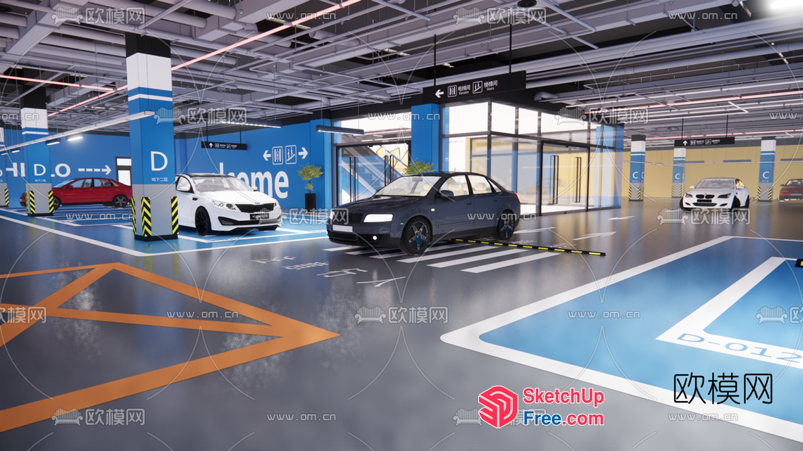 Cars In A Modern Garage Interior 3D SketchUp File