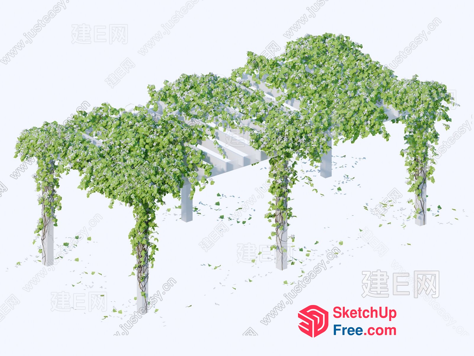Beautifully Designed White Pergola With Green Ivy 3D SketchUp File