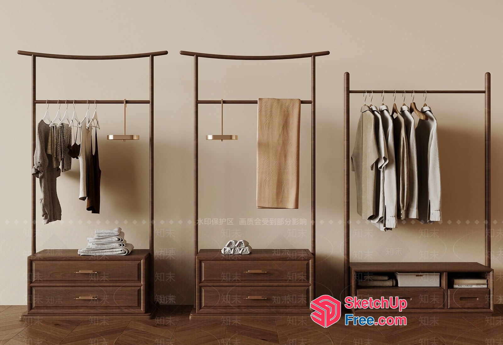 Elegant Wood Wardrobe And Storage Furniture 3D SketchUp File